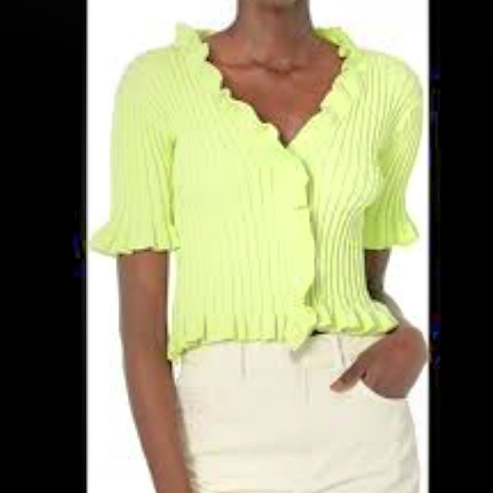 BCBGeneration Lime Green Ribbed Knit Button Up Sweater